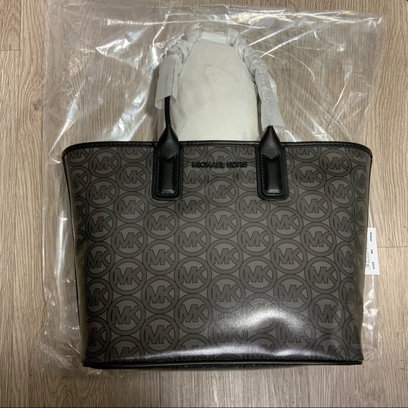 Michael Kors Jodie Small Black Jacquard Logo Recycled Polyester Tote Bag Handbag - Picture 8 of 8